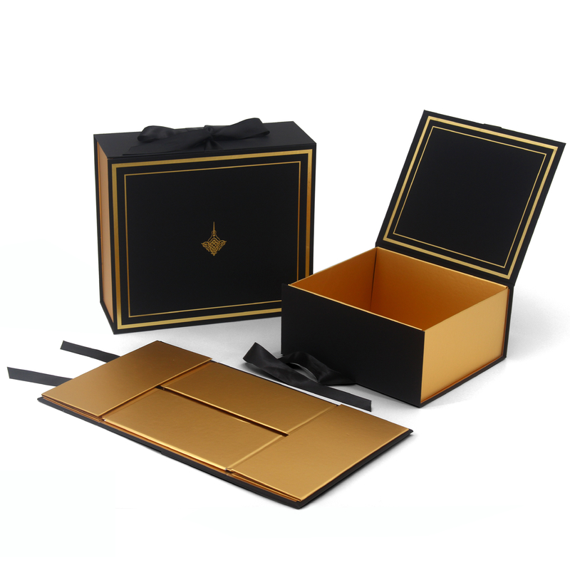 Custom Logo Print Paper Cardboard Foldable Magnetic Shopping Gift Box With Ribbon